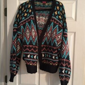 Rock & Roll Cowgirl XXL Women's Cardigan With Aztec Design Bright Turquoise